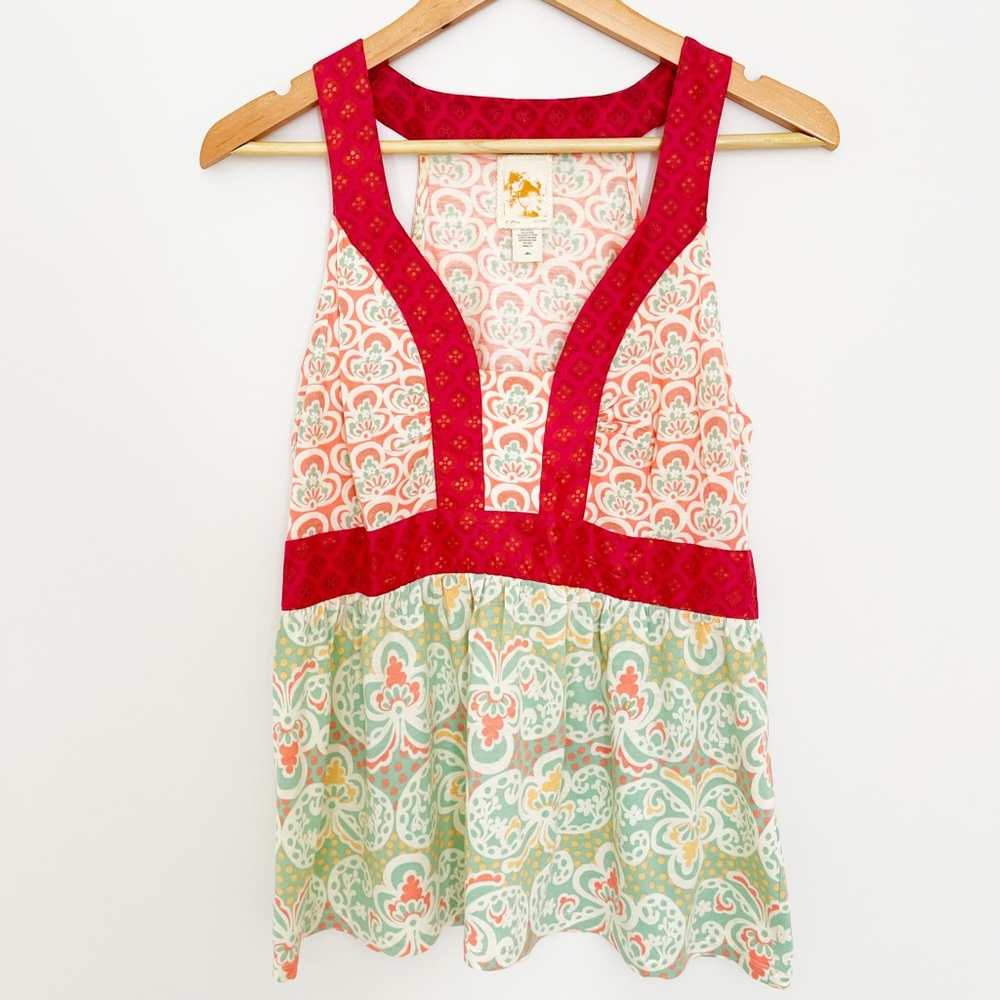 Anthropologie Floral Red Razorback Tank